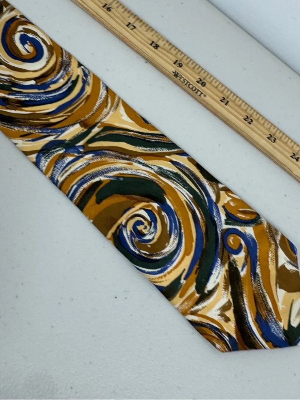 Lavatelli Silk Abstract Patterned Men's Tie Swirl Brown Blue Vintage Designer